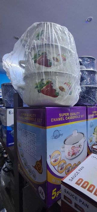 GARNKI EMALIOWANE komplet 5 garnków 5 pokrywek zestaw