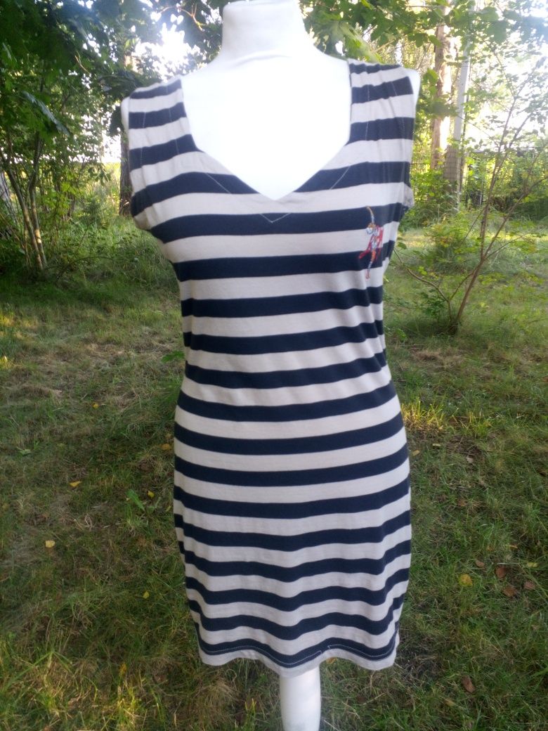 Sukienka krótka vintage mini czarno biała paski 100% bawełna S 36