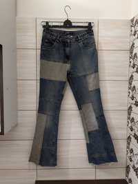 Granatowe szare jeansy łaty szeroka nogawka Streetwear Pacco 176