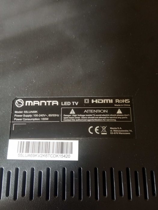 Telewizor Manta 55LUA69K LOGIKA T-CON MANTA  i inne części
