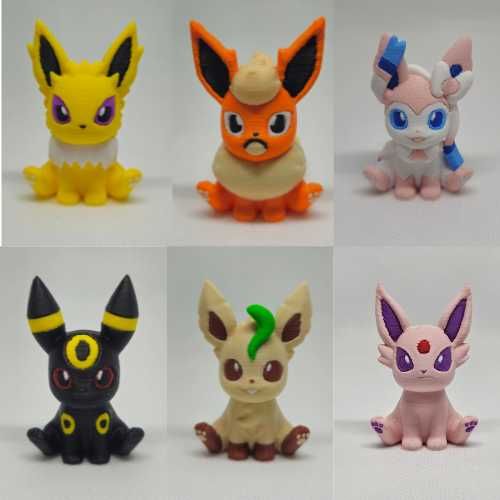 Coleção de miniaturas de Eevees em 3D