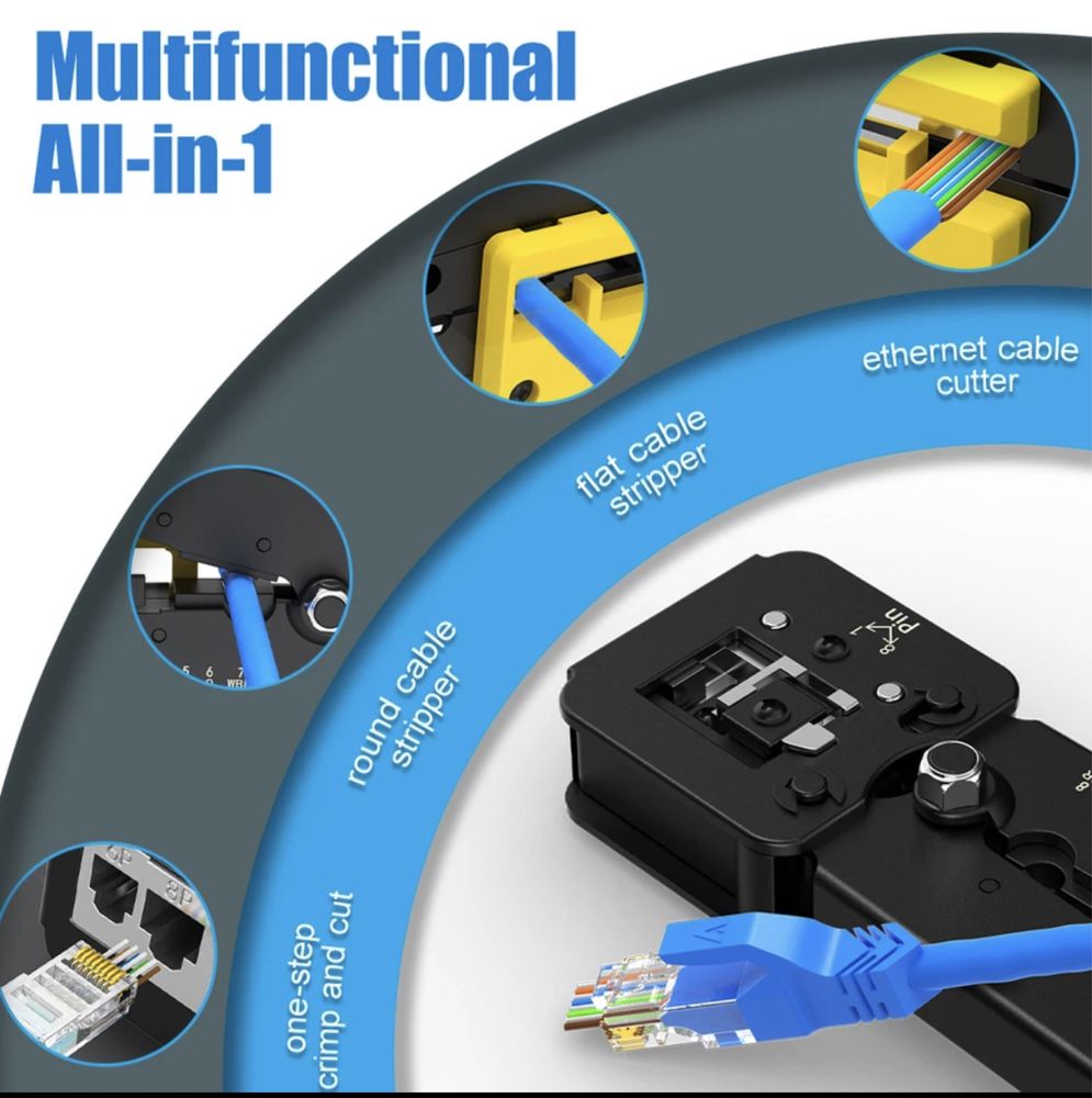 Alicate para cravar fichas RJ11 / RJ45 de tecnologia passante