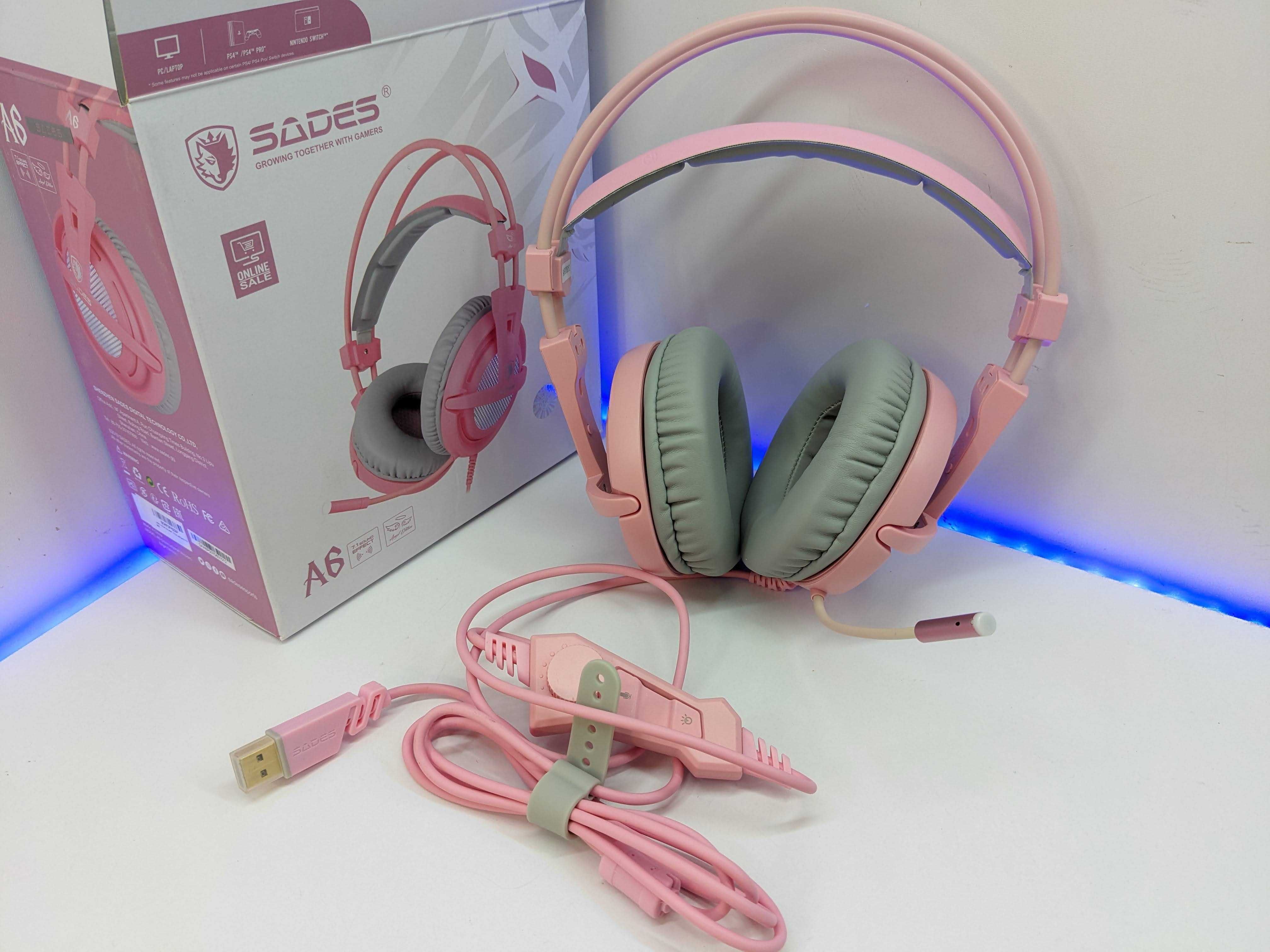 Рожеві ігрові USB навушники Sades A6 Pink saa6pku геймерські гарнітура