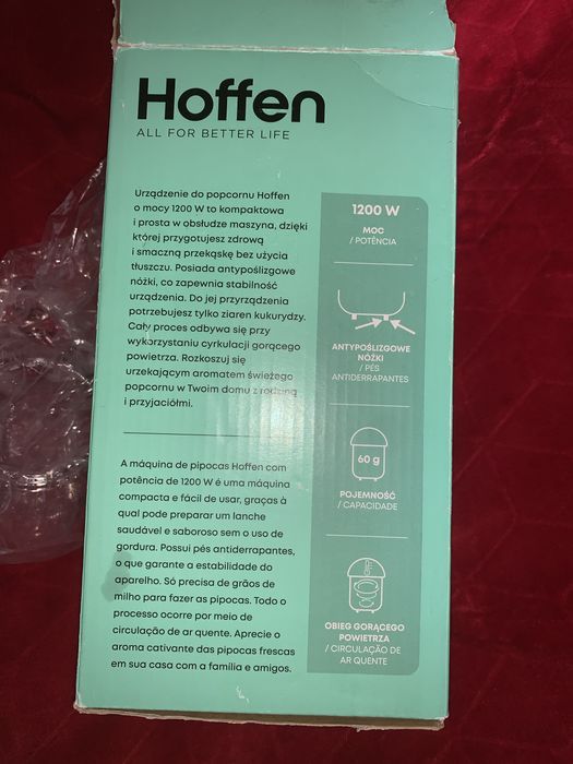 Urządzenie do popcornu 60g moc 1200 W- Hoffen