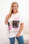 Bluzka Plus Size biało-różowa z kwiatowym nadrukiem 3D bawełna XXL