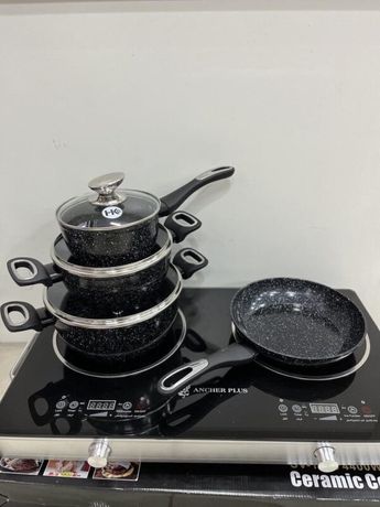 Набор посуды для дома со сковородой гранит круглый ( 7 предметов)
