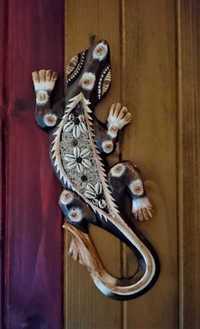 Gekon, jaszczurka ozdoba, figurka drewniana