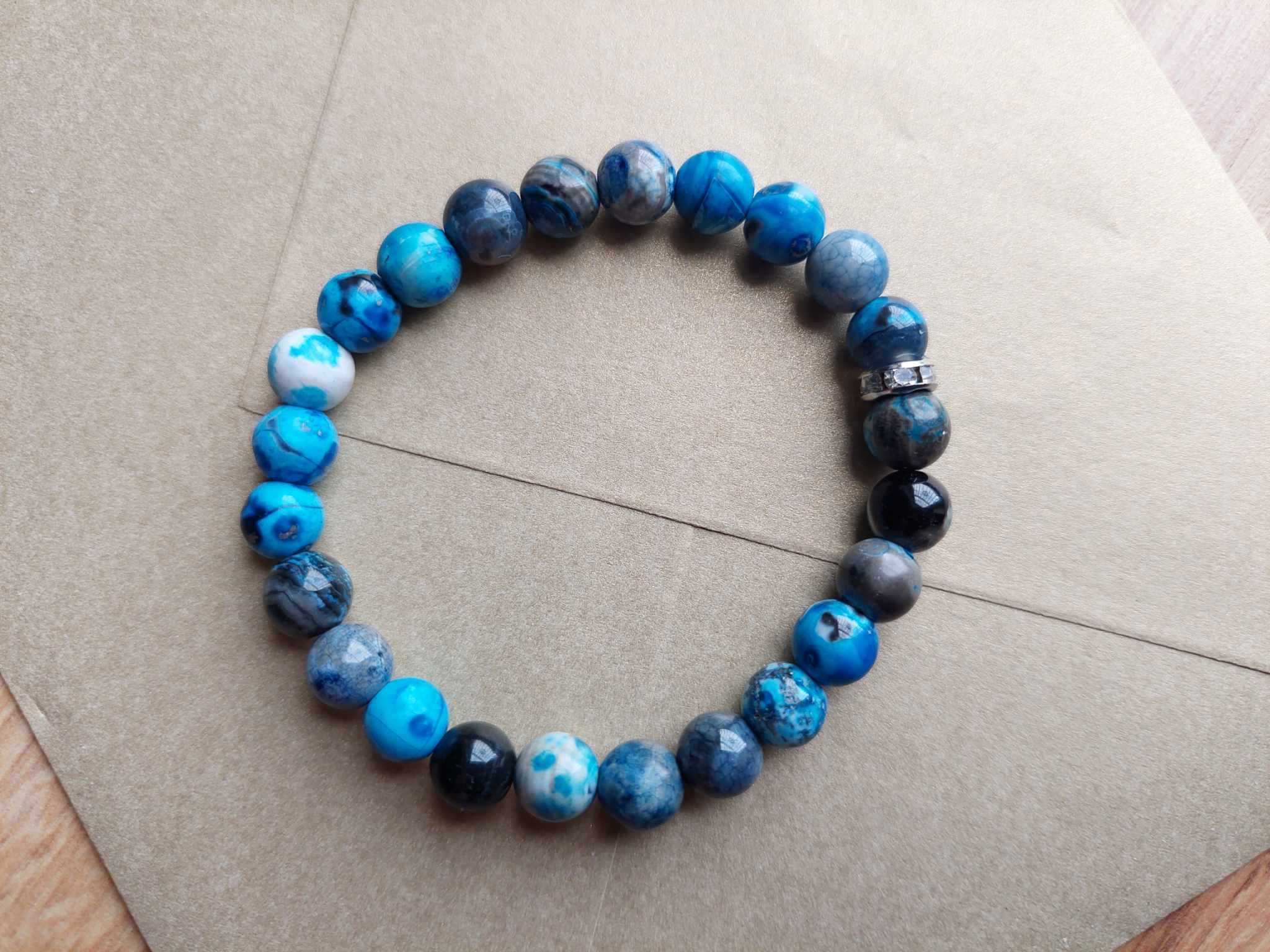 bransoletka kamień agat barwiony niebieski elastyczna