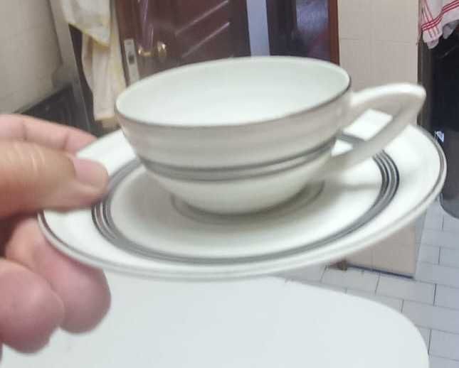 Serviço de café Vista alegre branco e prateado