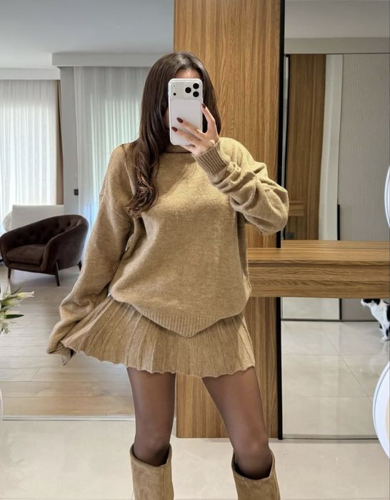 Теплий в’язаний комплект зі спідницею, новий, S/M/L