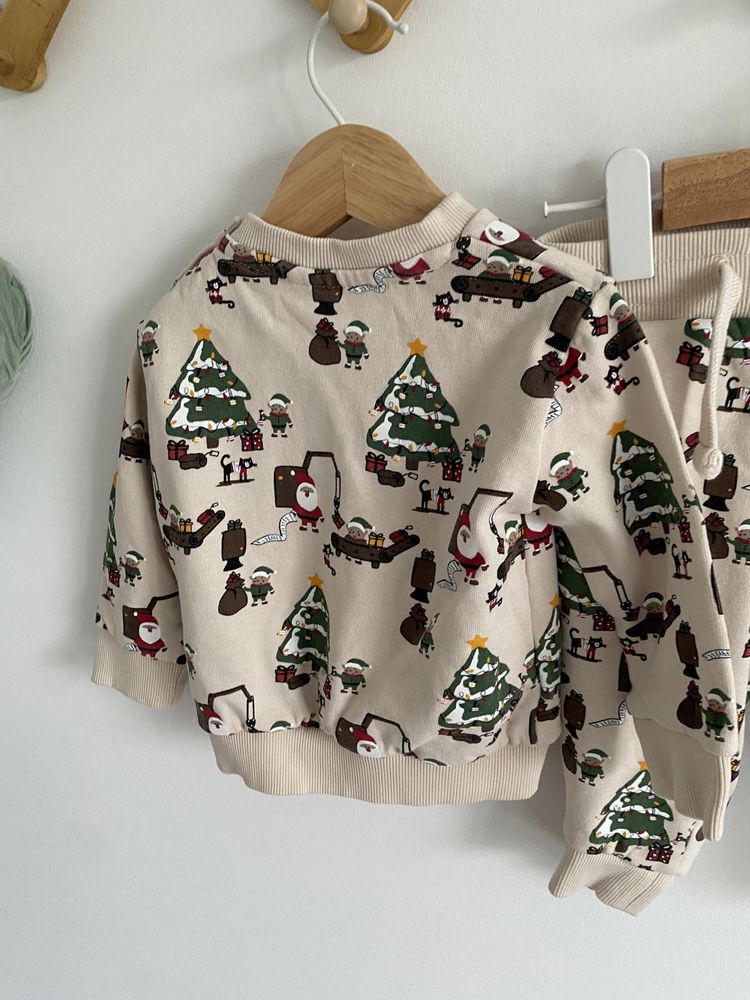 Komplet wai wai jak lindex 74 świąteczny beżowy bluza spodnie dresy