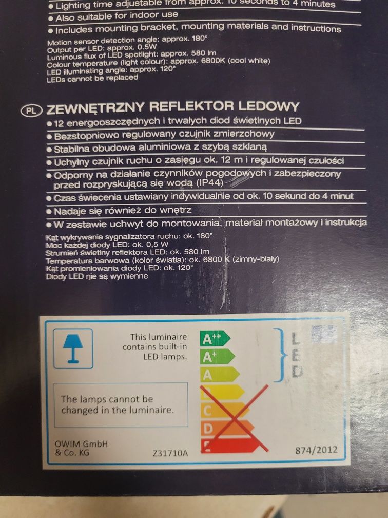 Reflektor led z czujnikiem ruchu