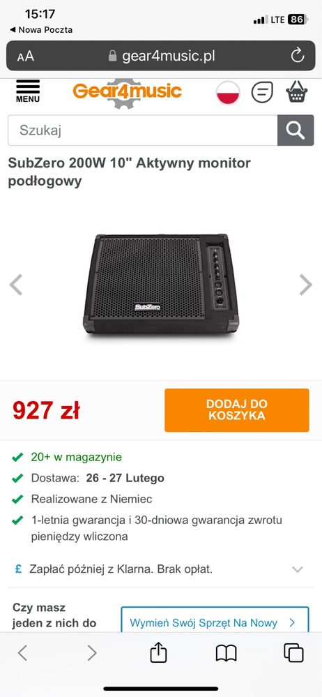 Monitor podłogowy odsłuch Sub Zero