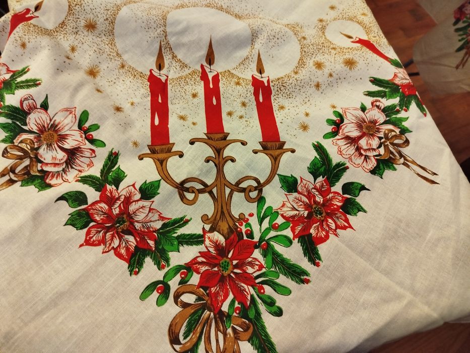 Obrus świąteczny, Bożonarodzeniowy.Prl nowy z metką.