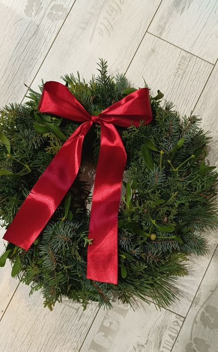 Wianek świąteczny naturalny Handmade 40cm jemioła