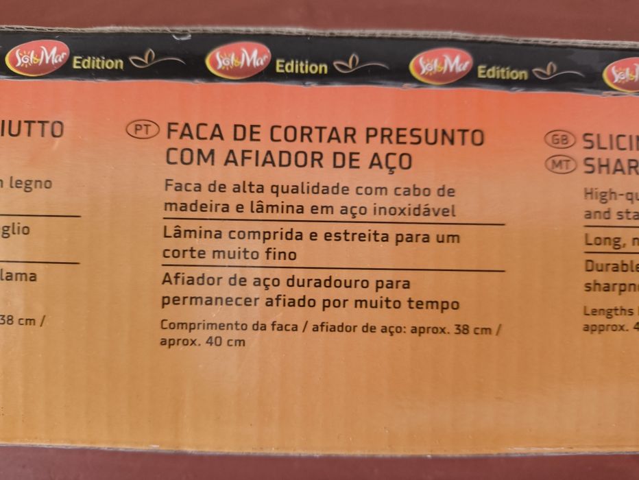 Faca de cortar presunto com afiador
