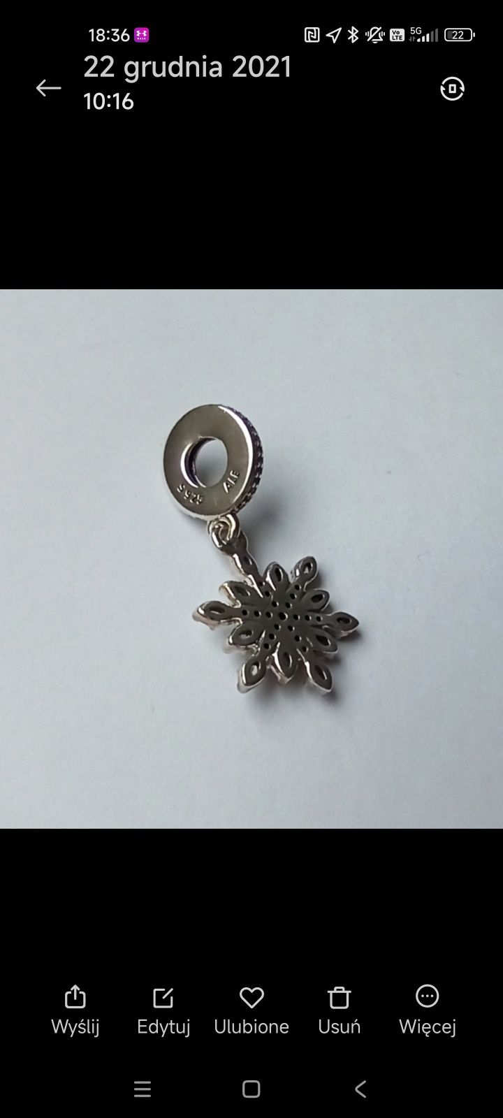 PANDORA Charms Kryształowa Śnieżynka 791761NBLMX Srebro, cyrkonia