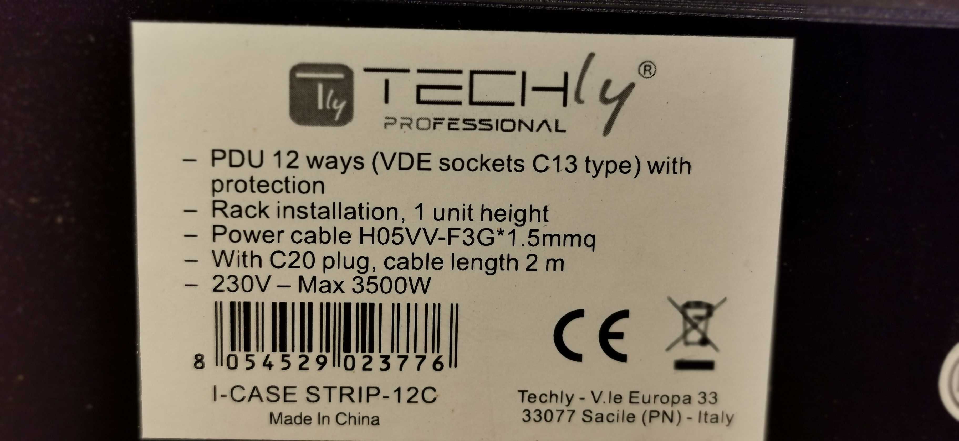 Techly Listwa zasilająca PDU 19" 16A 12x gniazdo C13 wtyk C20