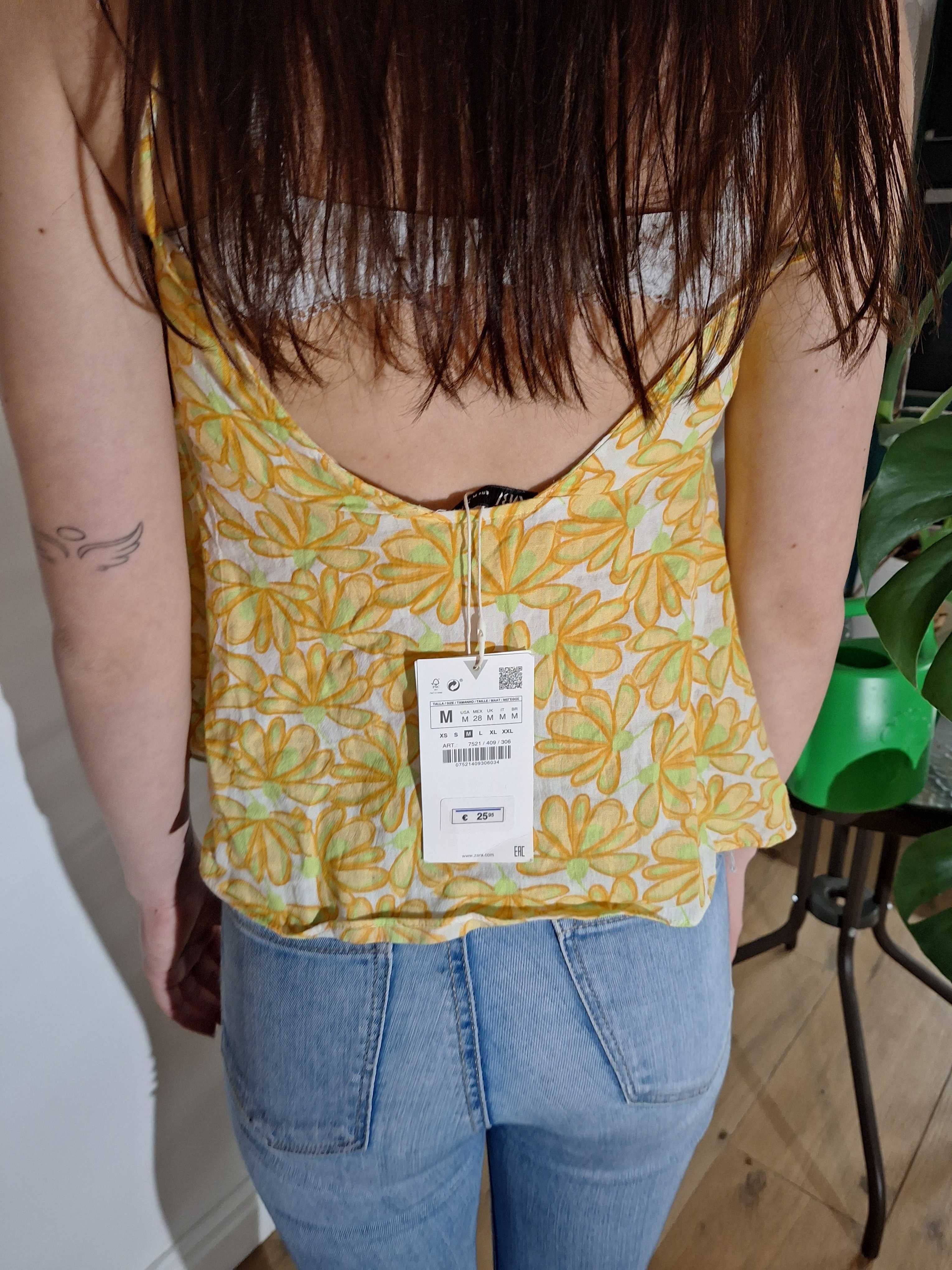 Zara nowa koszulka crop top kwiaty plaża wakacje lato vintage flowers