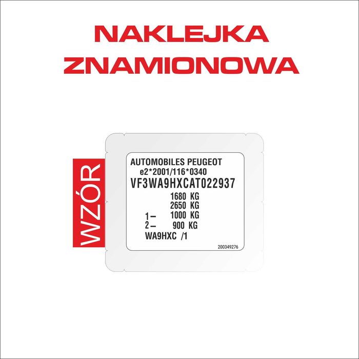 Naklejka znamionowa do aut - samochodów, szybkie odtworzenie