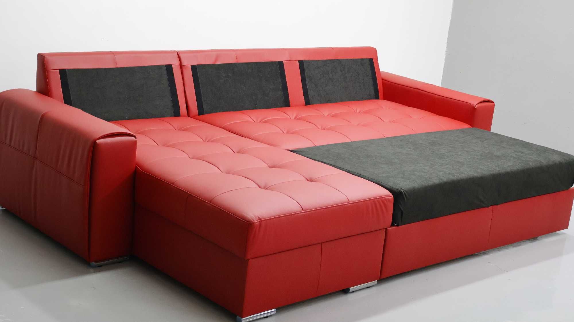 czerwona SKÓRA NATURALNA NAROŻNIK z narożnik spanie pojemnik 6038 sofa