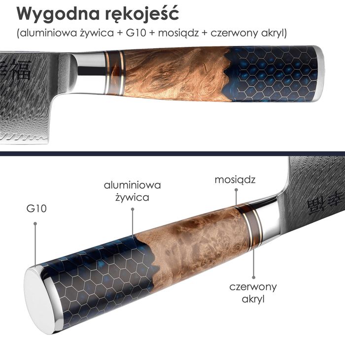 Japoński Nóż Szefa Kuchni Stal Damasceńska AUS-10 Profesjonalny