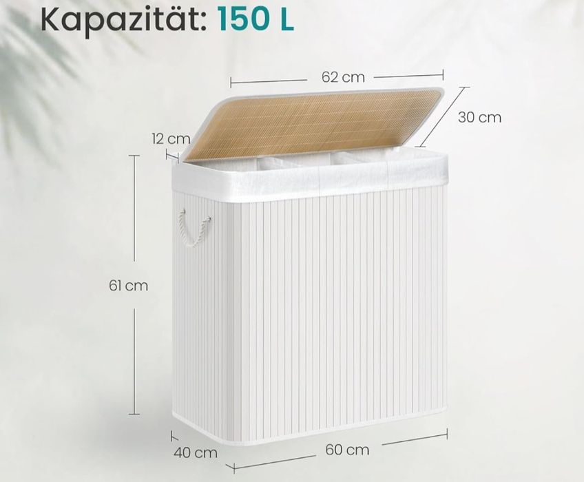 Kosz na pranie bambusowy biały duży 150l