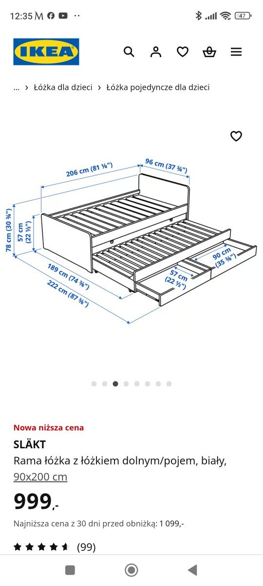 Łóżko ikea SLÄKT 2-osobowe z szufladami