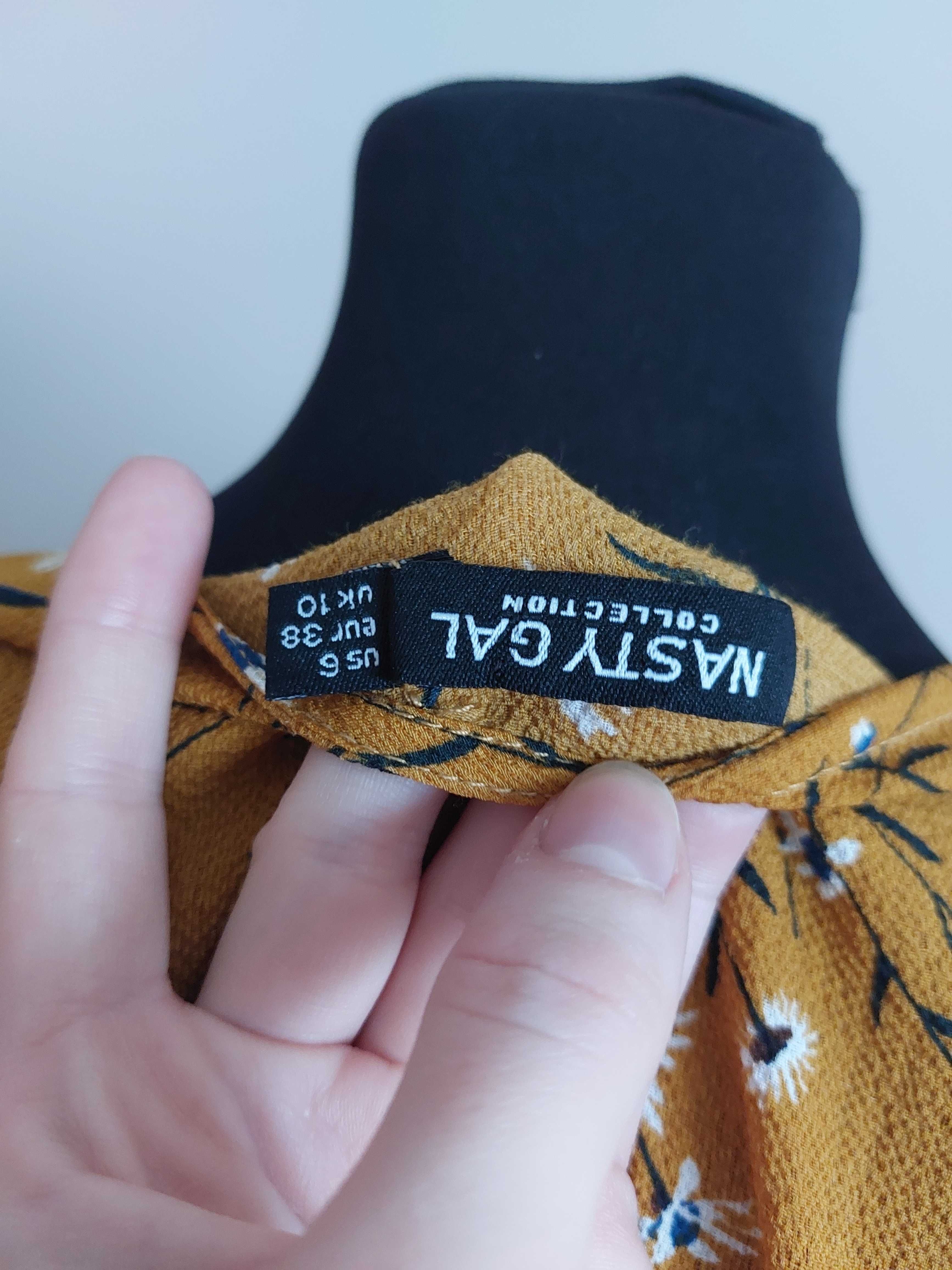 Nasty sukienka tunika dekolt v neck szerokie rękawy musztardowa m l