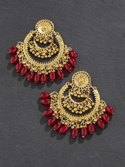 Duże kolczyki koła złoty czerwony kolor koraliki orient cygańskie boho