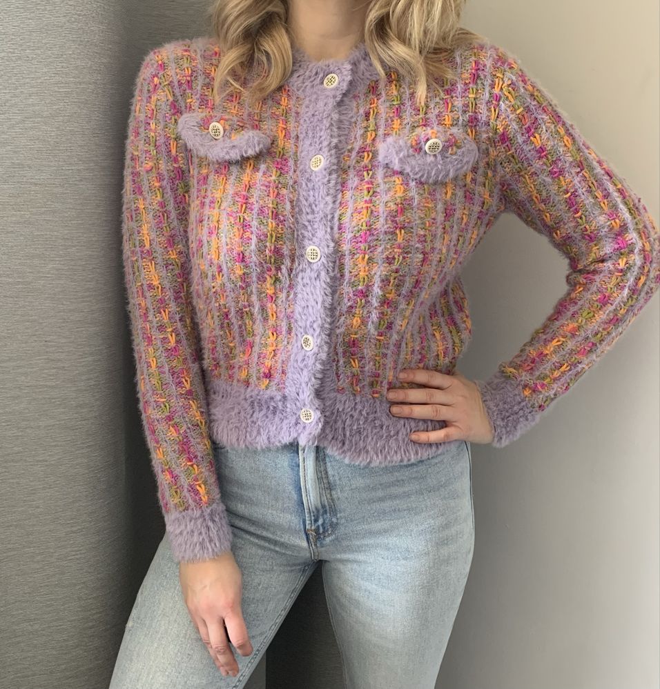 Shein wielobarwny sweterek kardigan oldmony wiosenny spring vibe M