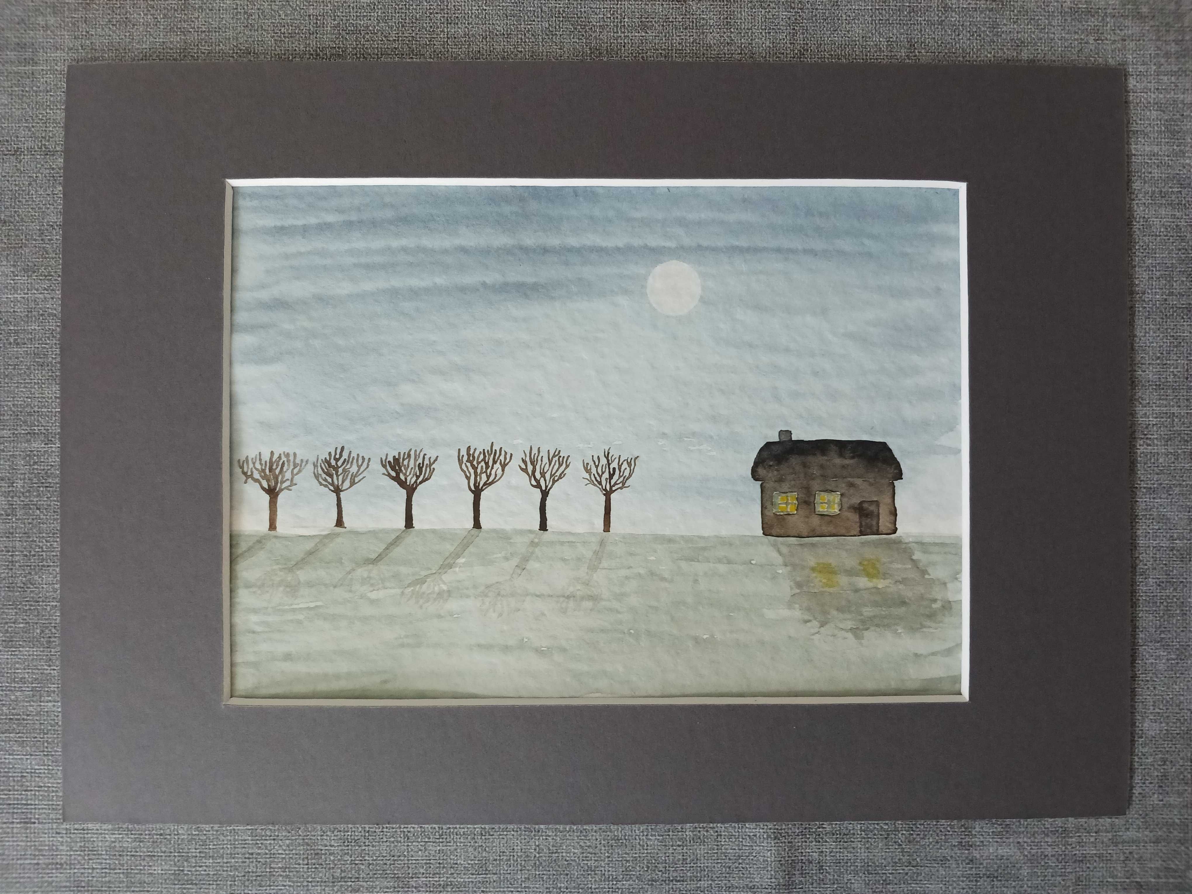 Akwarela Akwarelka Hand Made Oryginał A5 Spokojna Noc