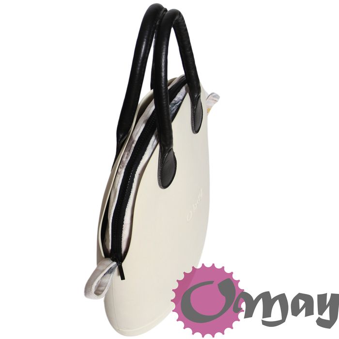 Beżowy organizer OBAG 50 jajo welur pióra czarne 2kieszenie wkład OMAY