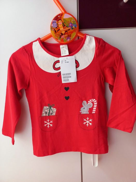 HM nowa bluzka świąteczna + Primark bluza 86 mikołaj święta