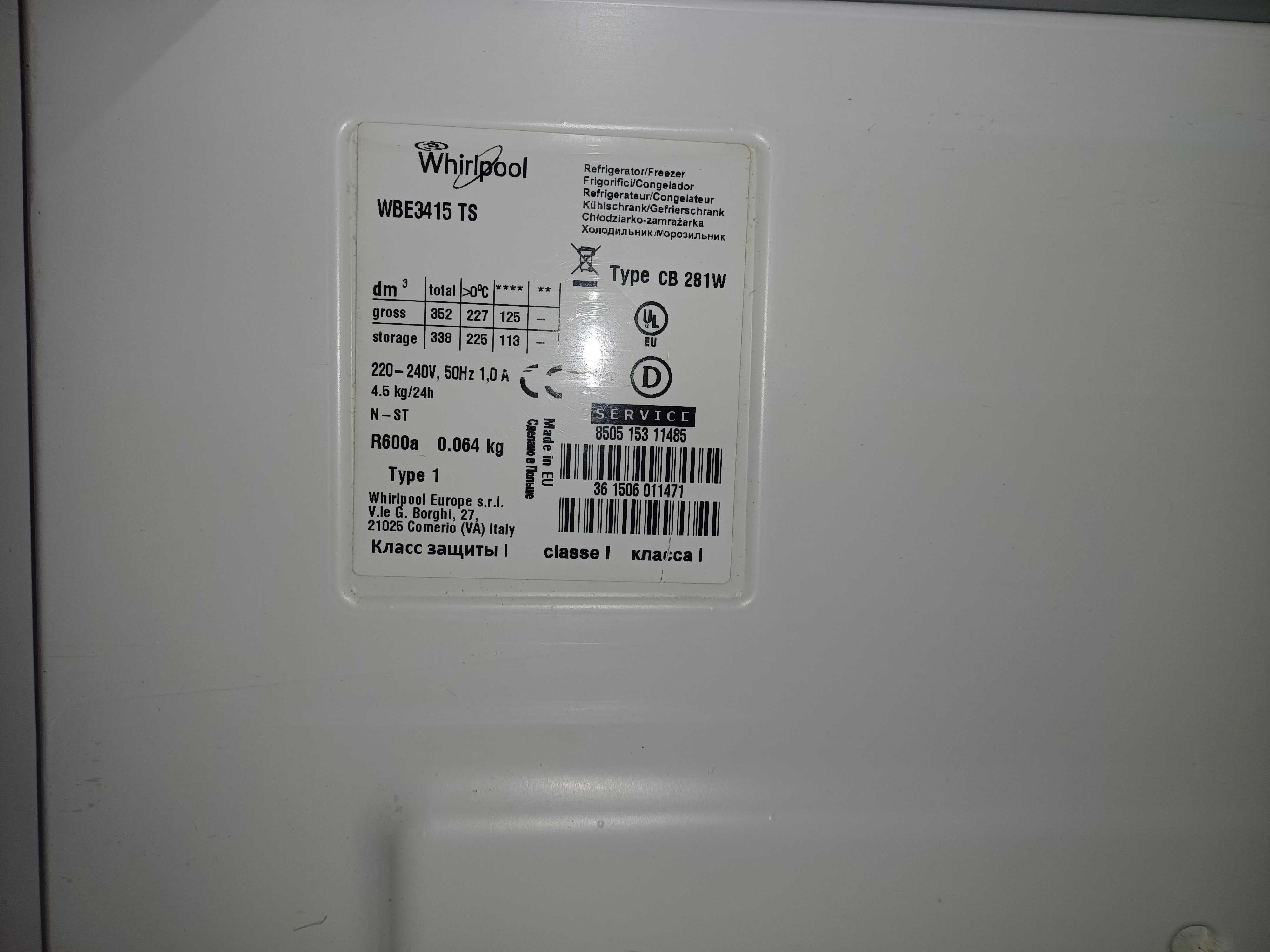 Холодильник Whirlpool WBE3415 TS (188 см) з Європи