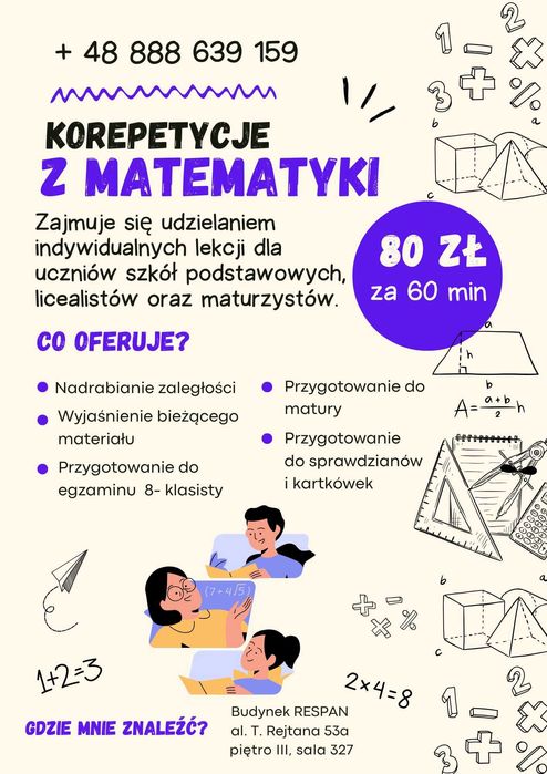 Korepetycje z MATEMATYKI – zapisy na rok szkolny 2025/2026 NOWE MIASTO