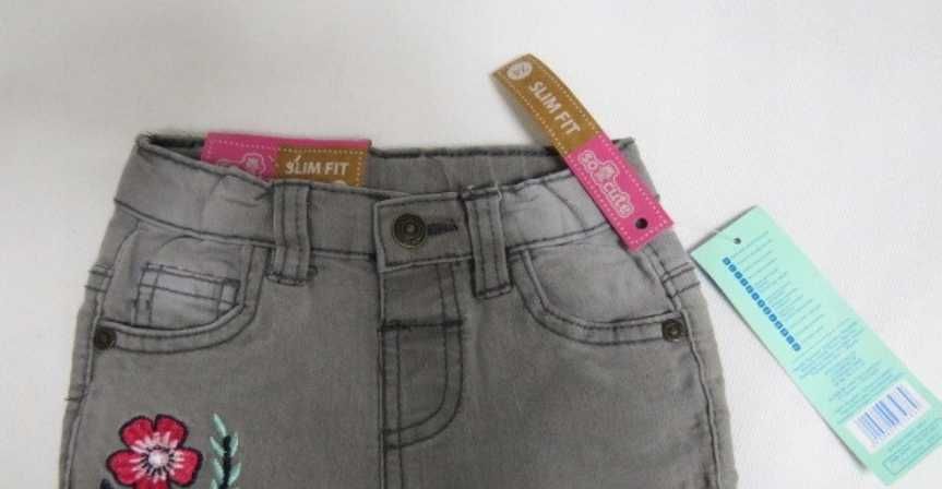 Spodnie dziecięce JEANSY elastyczne HAFT kolorowe kwiatki SLIM FIT 74