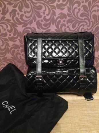 Стильный кожаный рюкзак в стиле chanel double bag roll backpack
