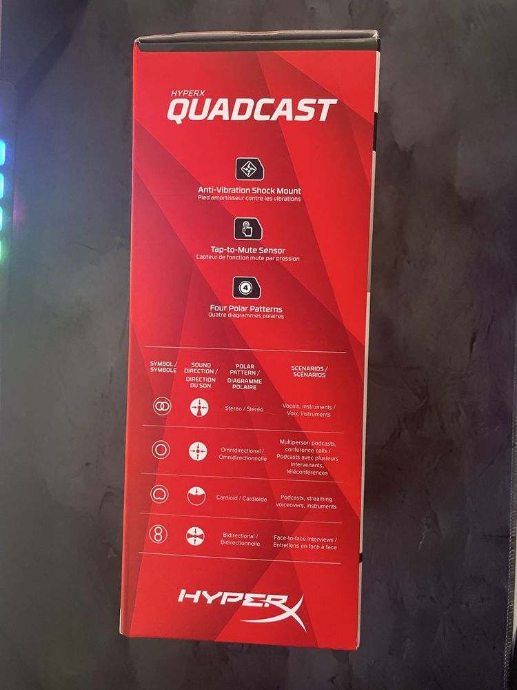 HyperX QuadCast - microfone de condensador USB, preto e vermelho