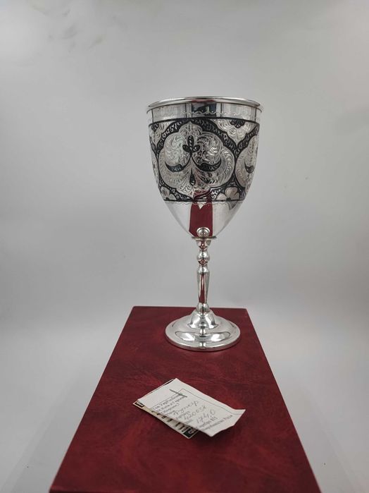 (2 в наявності) Фужер з різьбою "Кубачі" та чорнінням - об'єм 300 мл