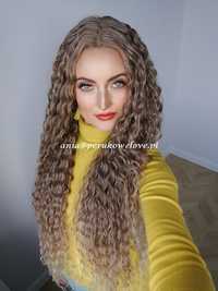 Peruka LACE FRONT blond afro loki włosy jak naturalne na co dzień