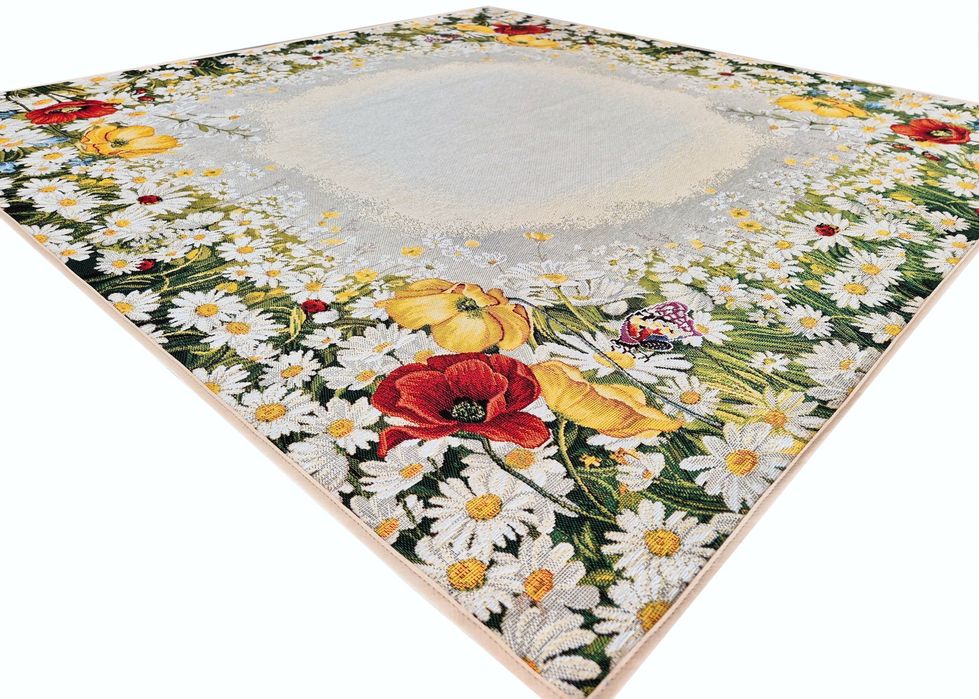Obrus 100x100 cm V Daisy Letnia Łąka gobelinowy w kwiaty stokrotki