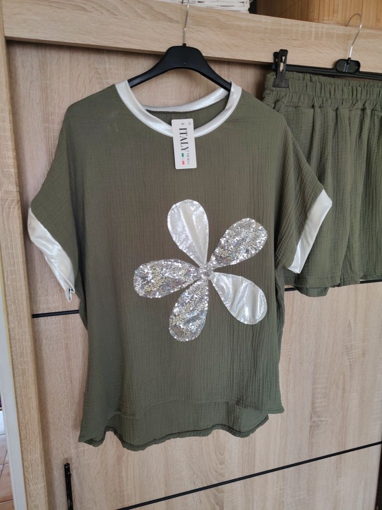 Zestaw komplet szorty muślin bawełna bawełniany plus size 48 50 duży r