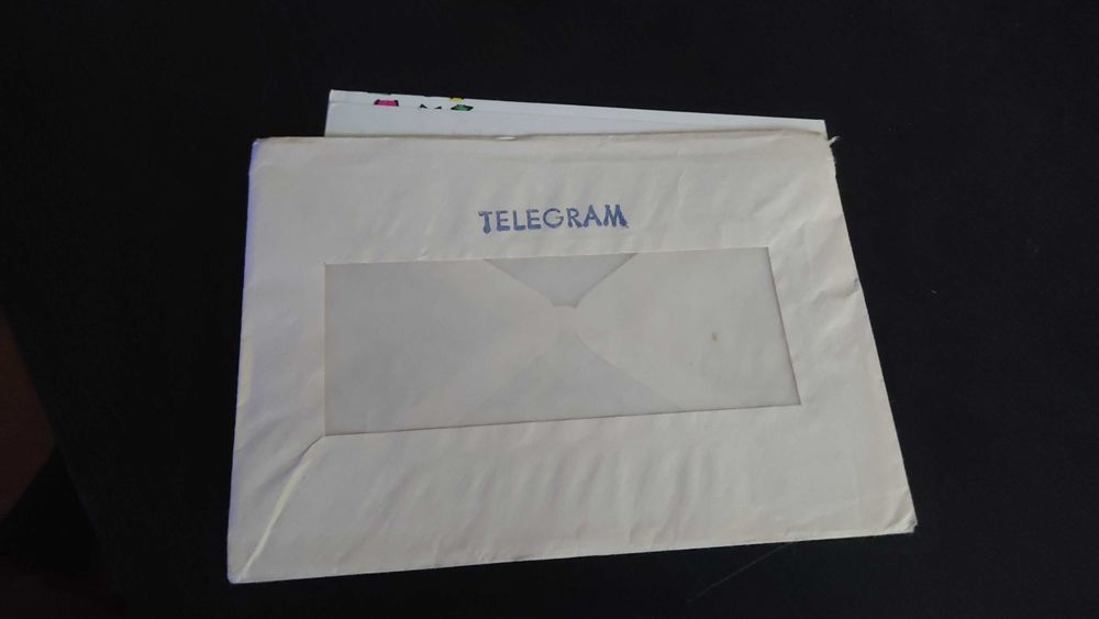 Telegram z kopertą, Pocztówka PRL.