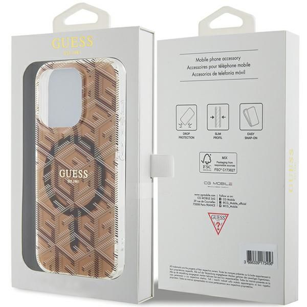 Guess Etui iPhone 15 Pro Max 6.7" Brązowy IML GCube MagSafe