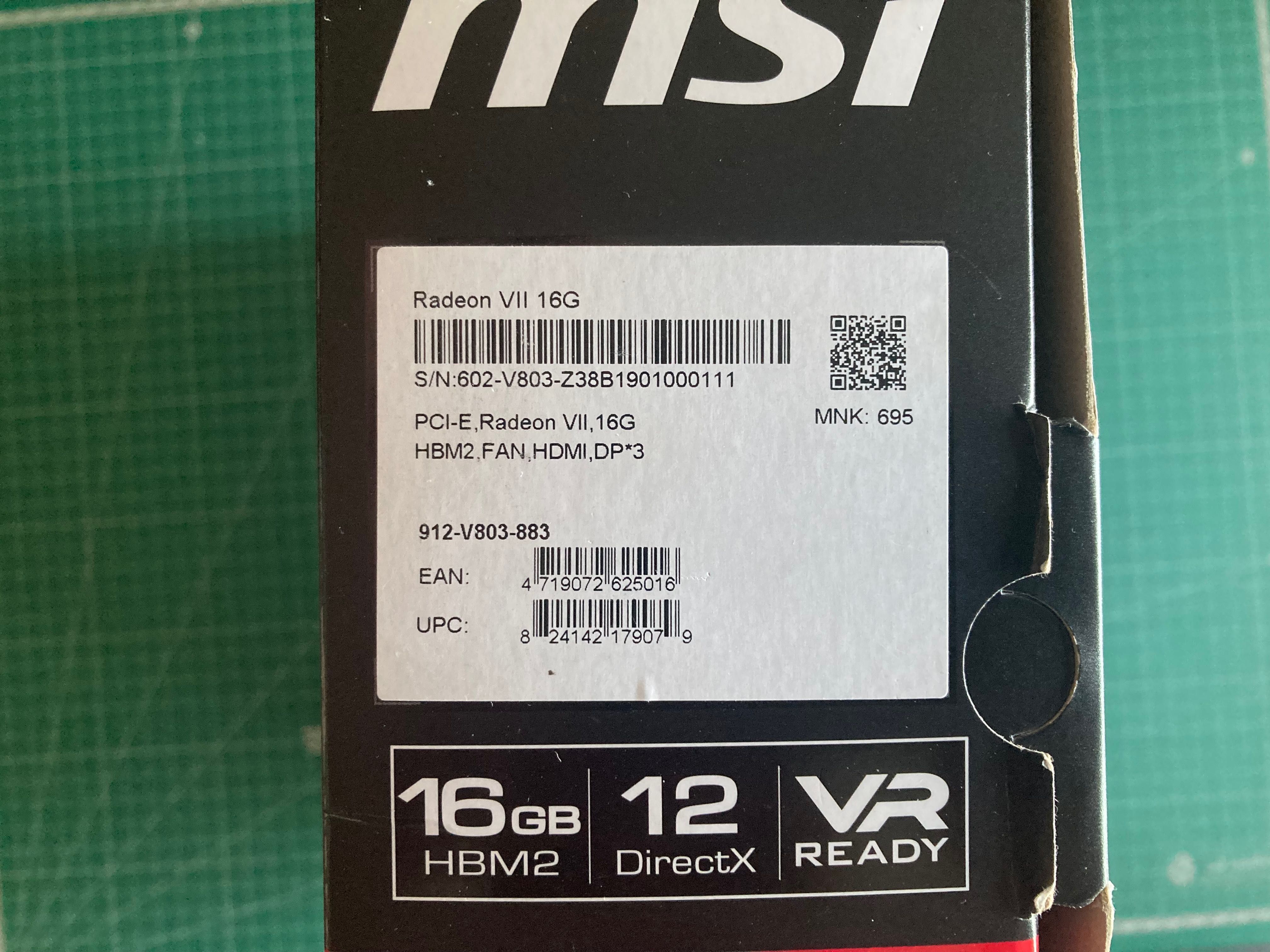 MSI AMD Radeon VII MSI 16GB HBM2 Vega 2 7nm