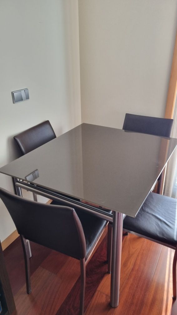 Mesa inox tampo vidro castanho - com ou sem cadeiras