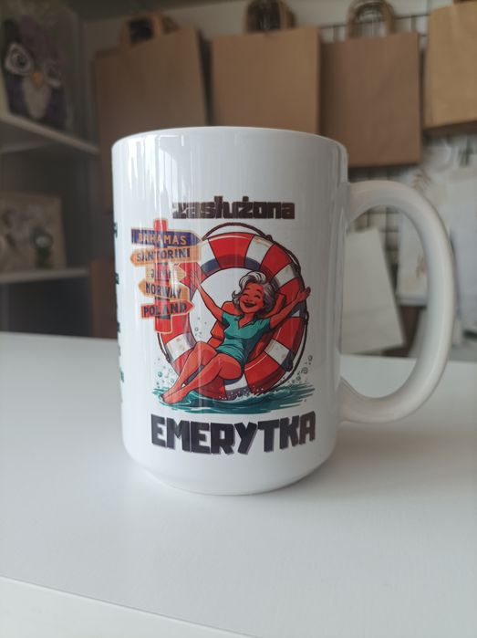 Kubek dla emerytki, 450ml duży, prezent, pamiątka
