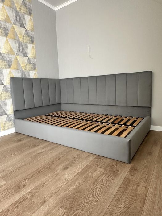 Ліжка кутові дитячі м’які велюрові односпальні полуторні буквою Г