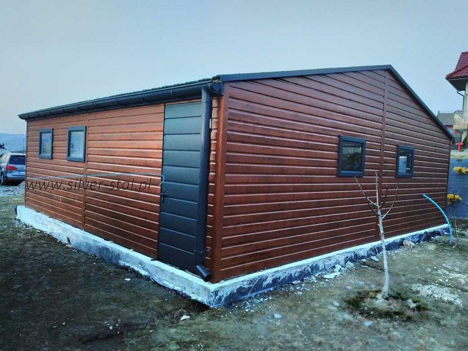 Garaż blaszany drewnopodobny z wnęką 8x6 8x5 8x7